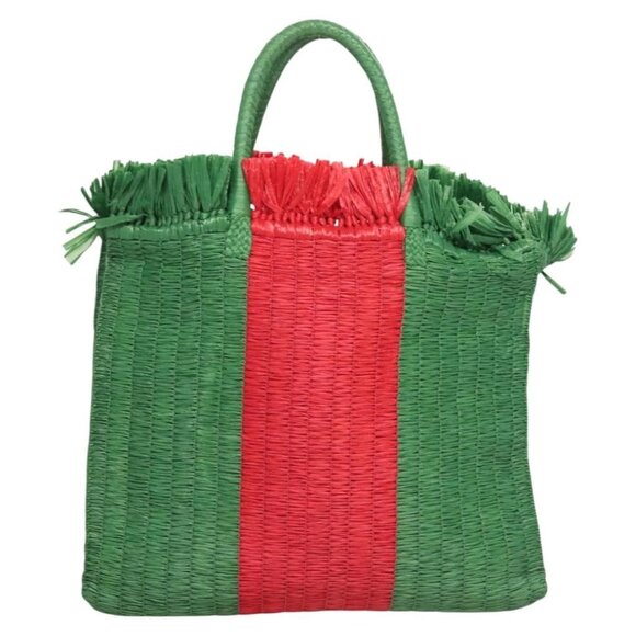 GUCCI Hand Bag Straw Green Red 524810 Auth bs26626 - Picture 2 of 16